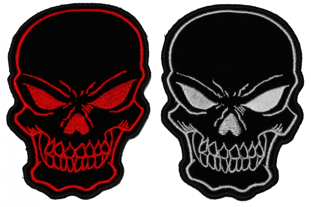 Red and White Embroidered Skulls set of 2 Patches