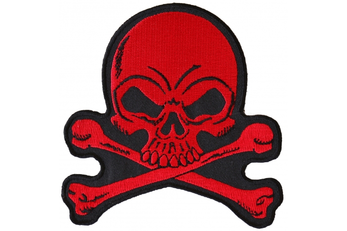 Red Skull and Cross Bones Biker Patch