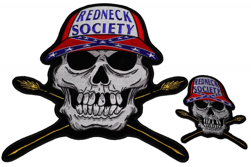 Set of 2, 1 Large and 1 Small Redneck Society Skull Patches