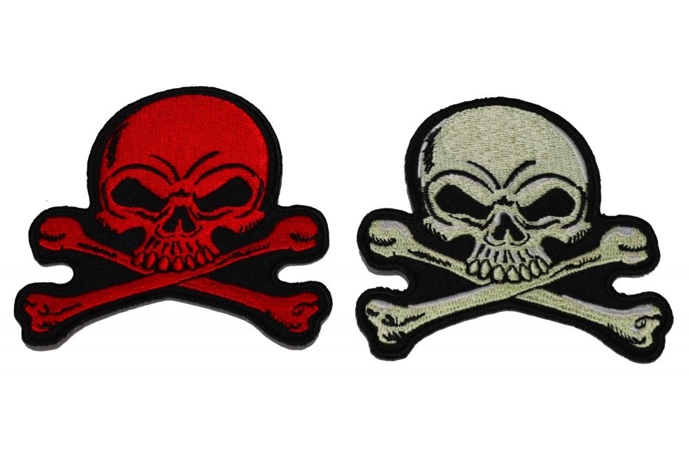 Set of 2 Red and Gray 3 inch Skull Patches