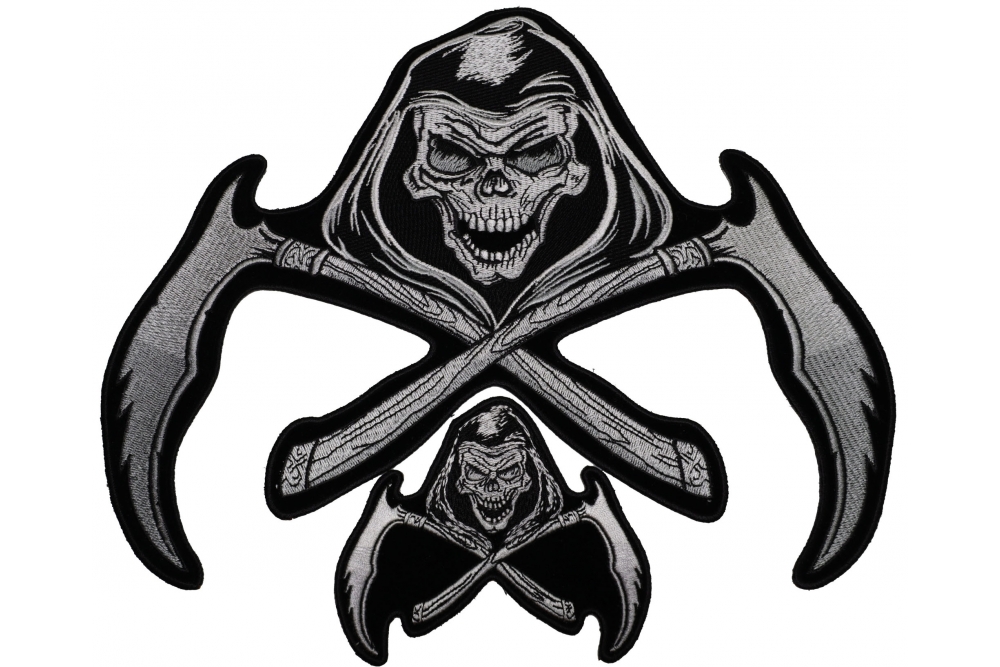 Set of 2 Small and Large Reaper Skull Patches