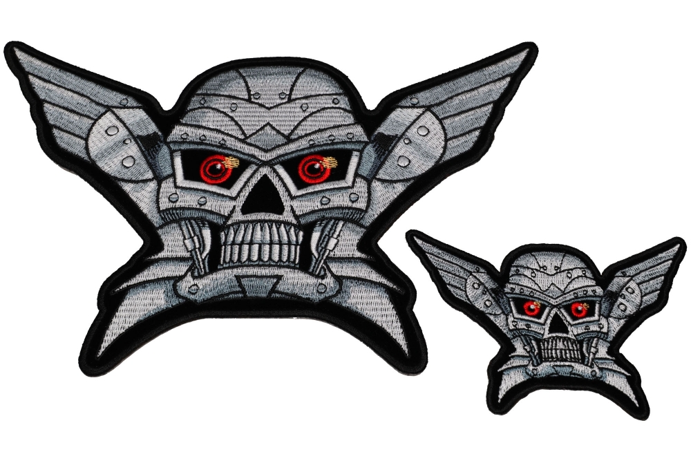 Set of 2 Small and Large Robot Skull Patches