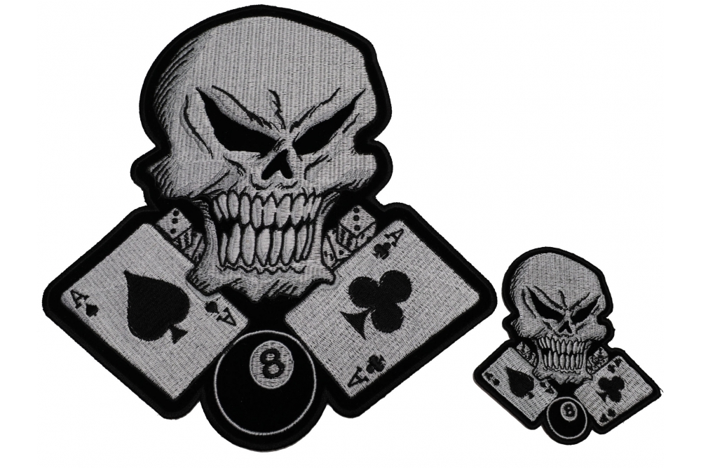 Set of 2 Small and Large Skull and Aces Patches