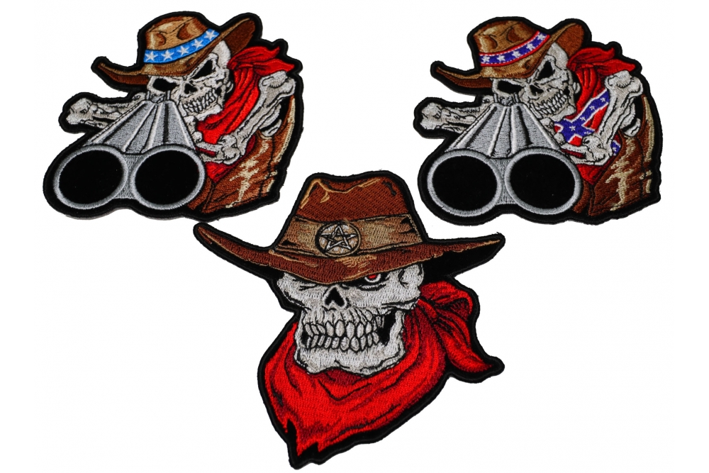 Set of 3 Cowboy Skull Patches