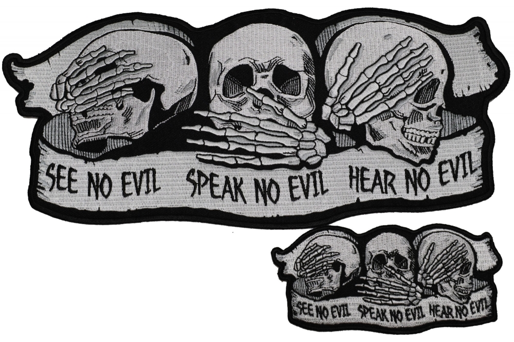 Set of Large and Small See Hear and Speak No Evil Skull Patches