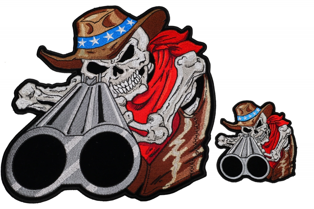 Shotgun Barrel Cowboy Skull 2 Piece Front and Back Patch Set