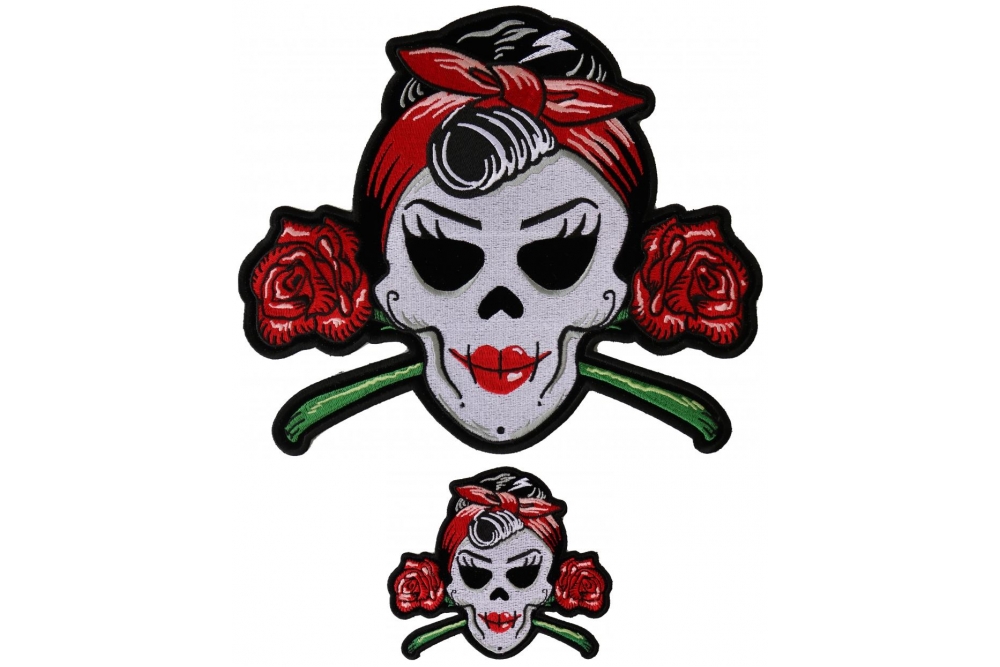Sugar Skull with Roses Small and Large Patch Set
