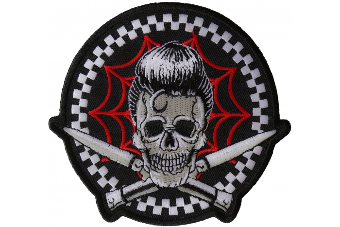 Elvis Hair Skull, Web and Switchblades Patch