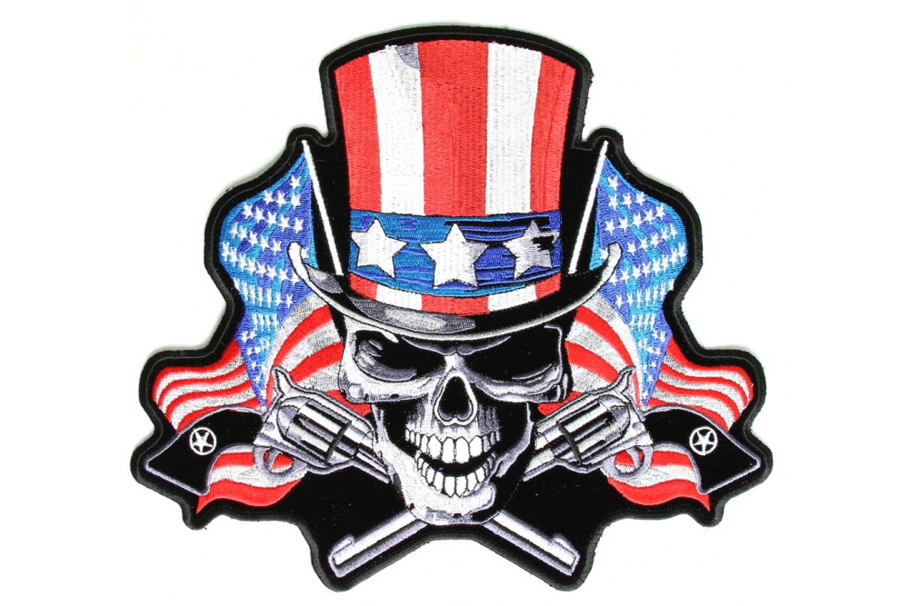 Tall Hat US Flag Skull and Guns Patch