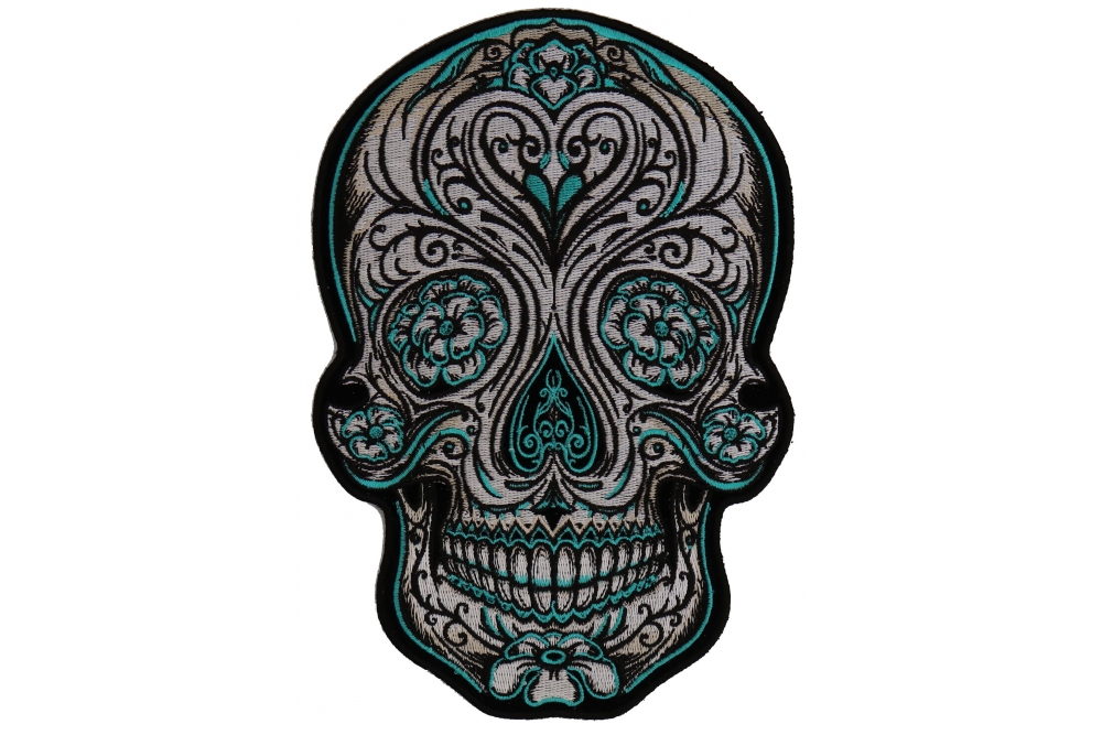 Turquoise Sugar Skull Large Back Patch