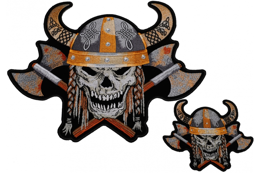 Viking Patch Set Small and Large Skull Axes Horned Helmet