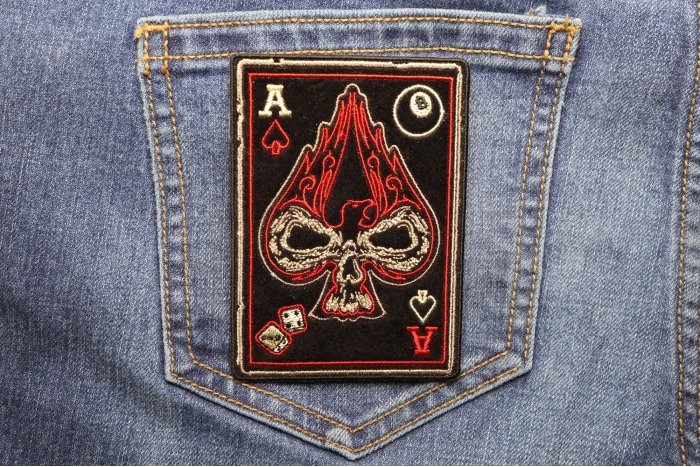 Ace Of Spades Skull Patch shown on jeans