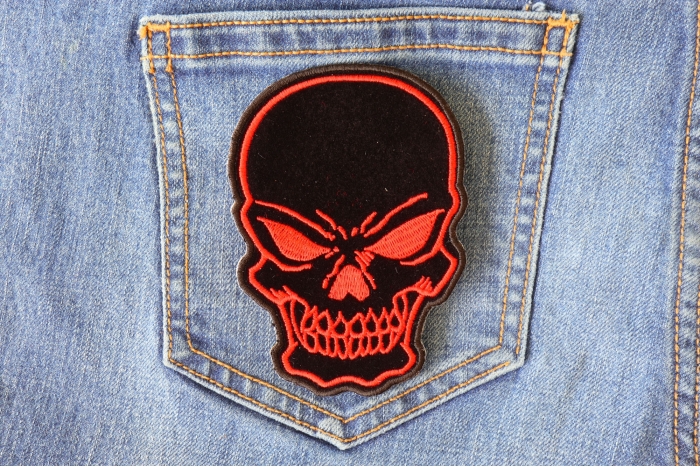 Red Skull Patch shown on jeans