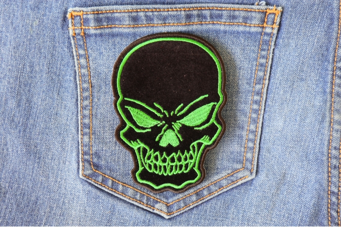 Green Skull Patch shown on jeans