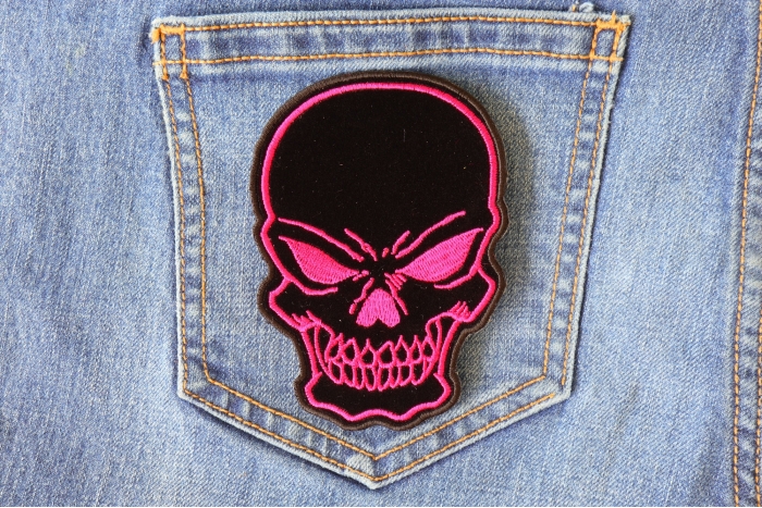 Pink Skull Patch shown on jeans