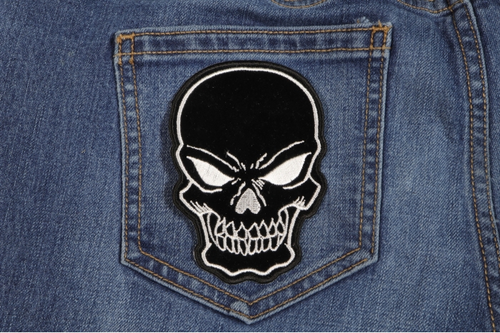 Black Skull Patch shown on jeans