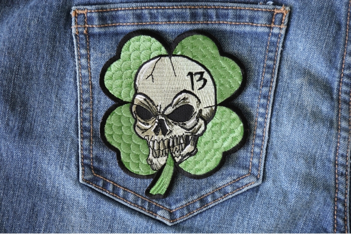 Clover Skull Patch shown on jeans