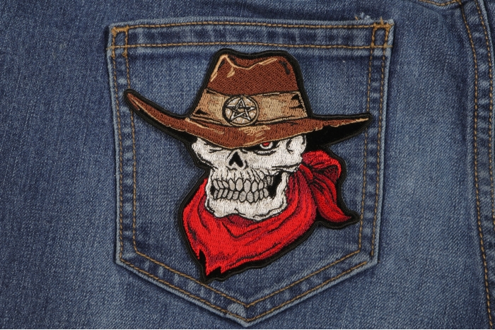 Cowboy Skull Patch shown on jeans