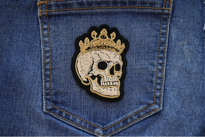 Crown Skull Patch shown on jeans