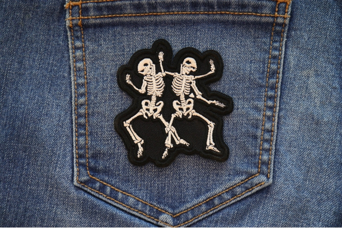Dancing Skeletons Patch shown on jeans