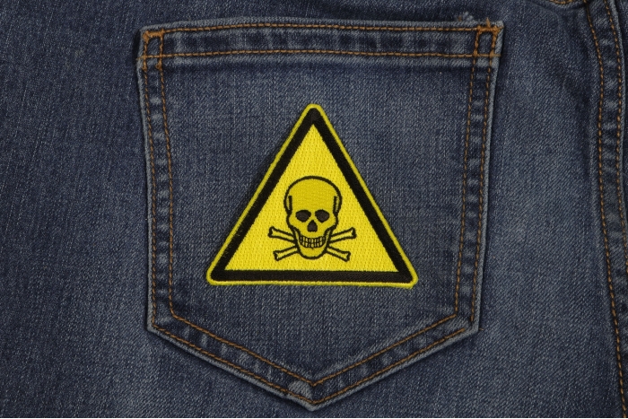 Danger Skull Triangle Yellow Patch shown on jeans