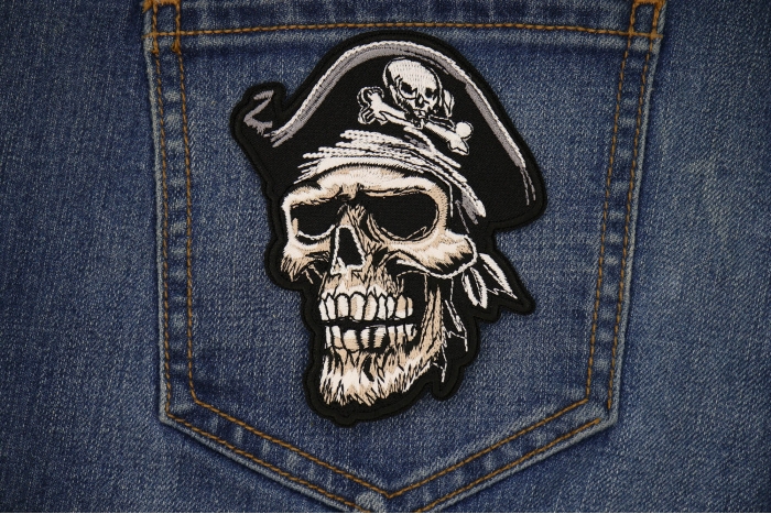 Dead Skull Pirate Patch shown on jeans