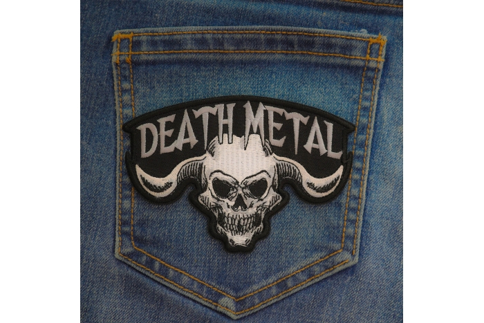 Death Metal Skull Patch shown on jeans