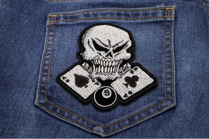 Aces, 8 Ball and Skull Patch shown on jeans