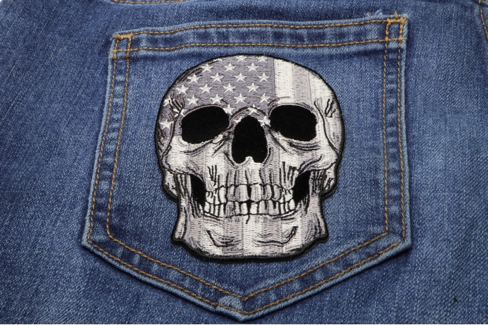 American Flag Skull Patch shown on jeans