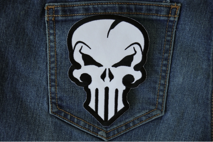 Punisher Skull Patch shown on jeans