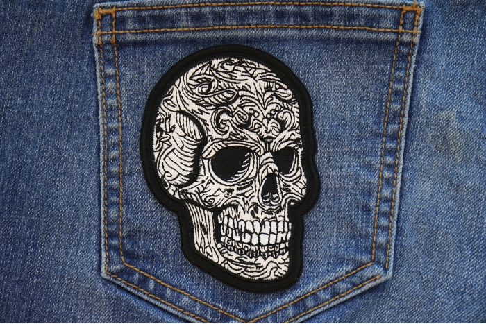 Pattern Skull Patch shown on jeans