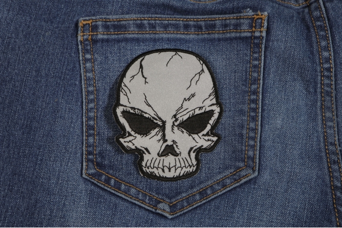 Reflective Skull Patch shown on jeans