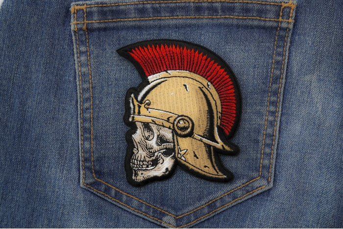 Roman Skull Soldier Patch shown on jeans