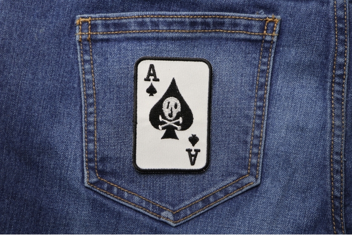Skull Ace Of Spades Patch shown on jeans