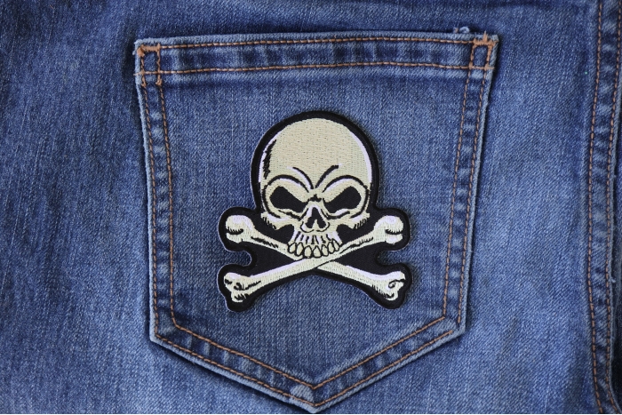 Skull and Cross Bones Patch shown on jeans