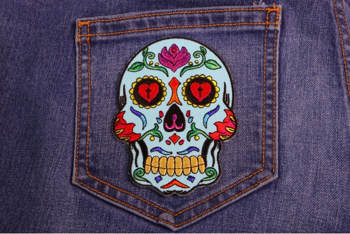 Sugar Skull Patch shown on jeans