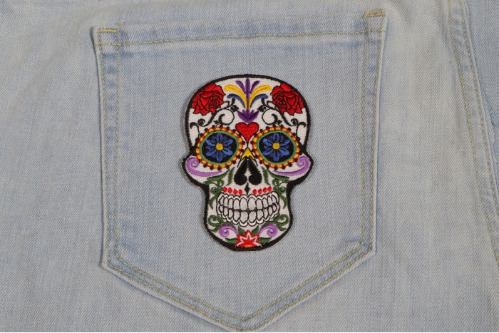 Sugar Skull Patch shown on jeans