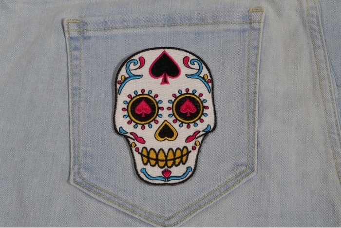 Sugar Skull Patch shown on jeans