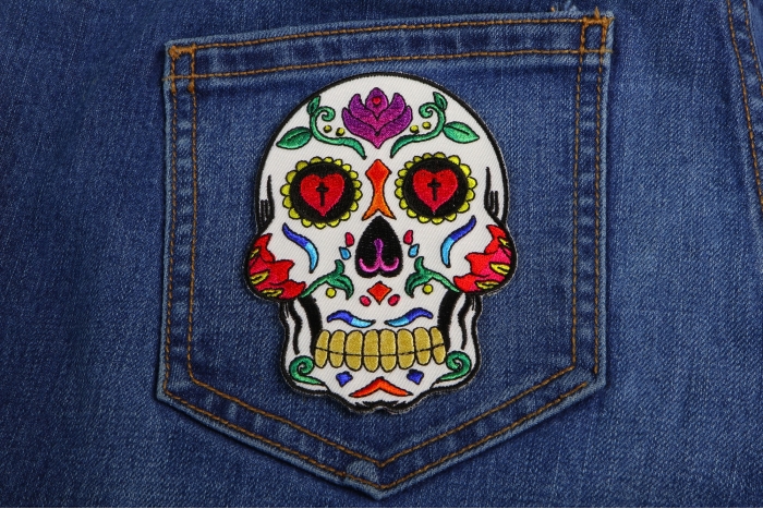 Sugar Skull Patch shown on jeans