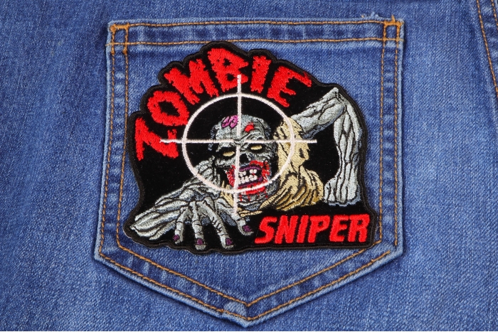 Zombie Sniper Small Patch shown on jeans