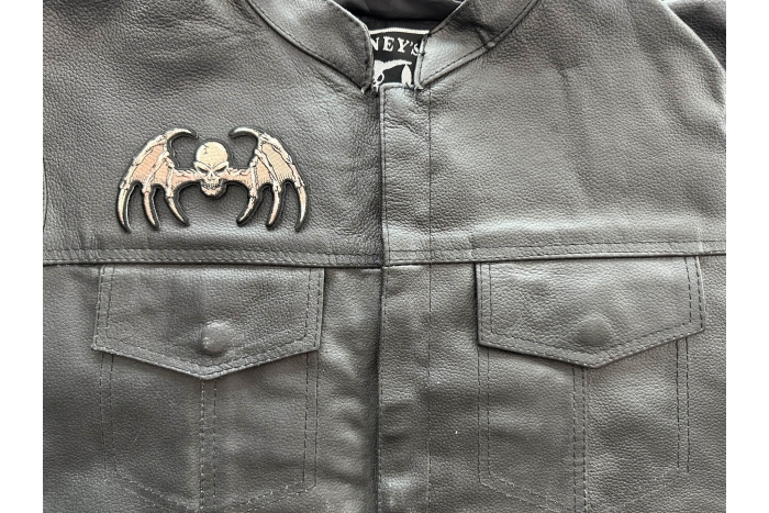 Bat Wings Skull Patch, Skull Patches shown on leather vest