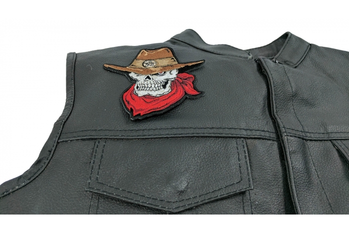 Cowboy Skull Patch, Biker Skull Patches shown on leather vest