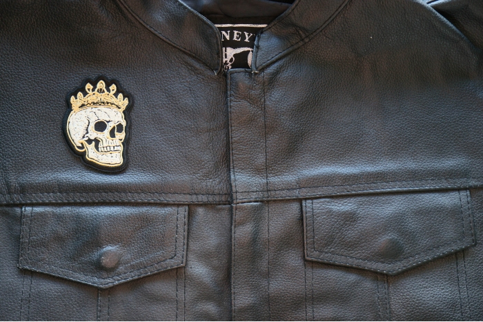 Crown Skull Patch, Skull Patches shown on leather vest