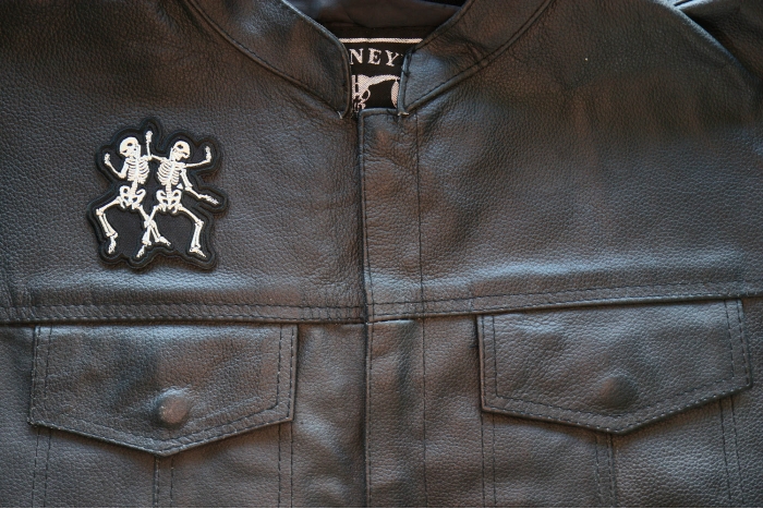 Dancing Skeletons Patch, Skull Patches shown on leather vest