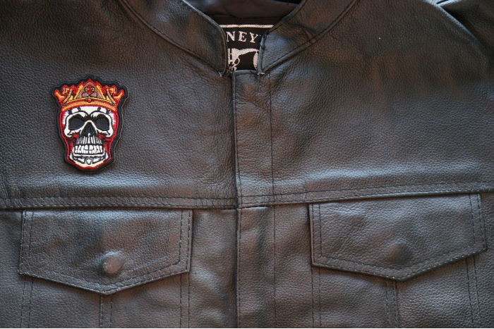 King Skull Patch, Skull Patches shown on leather vest