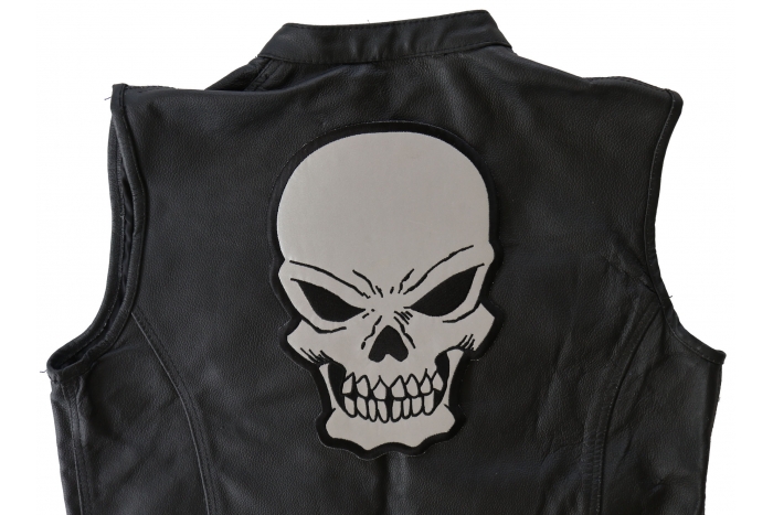 Skull Patch, Large Skull Patches for Biker Jackets shown on leather vest