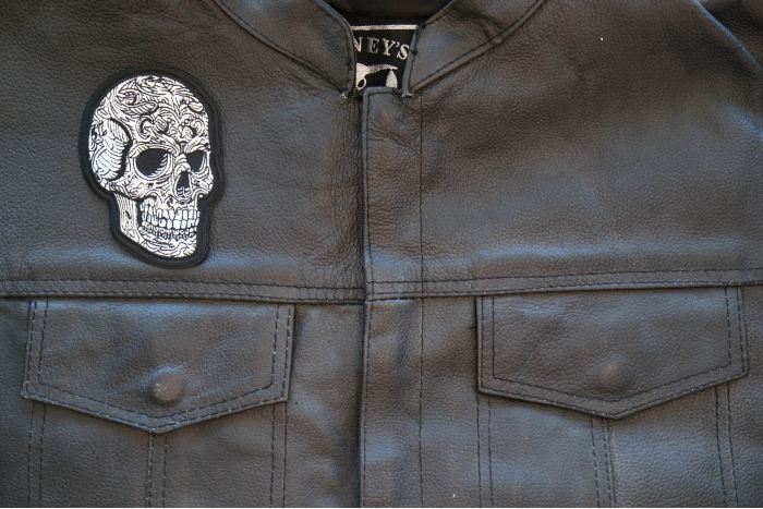 Pattern Skull Patch, Skull Patches shown on leather vest