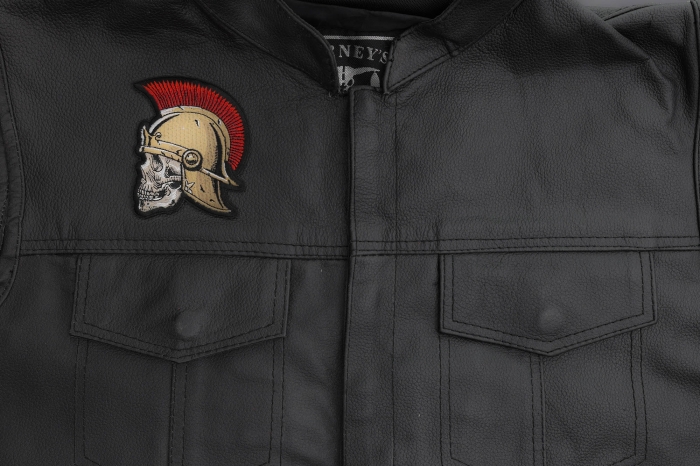 Roman Skull Soldier Patch shown on leather vest