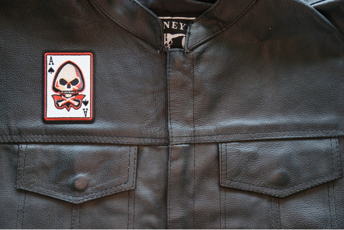 Skull Ace of Spades Patch, Skull Patches shown on leather vest