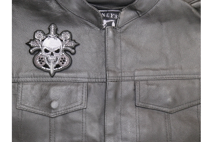 Skull and Roses Patch shown on leather vest